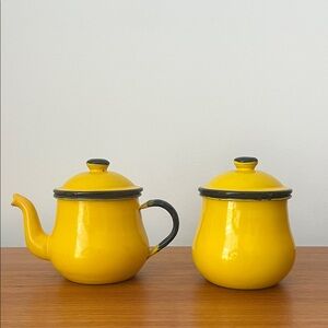 Vintage Made in Japan Enamel Sugar Bowl & Teapot Set